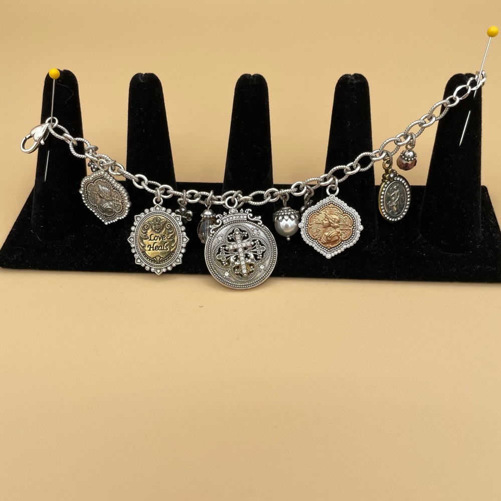 Brighton Silver Tone Religious Charm Bracelet